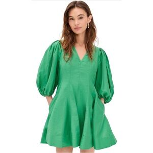 NWT English Factory Elegant Green Puff Sleeve Dress with pockets. Size M